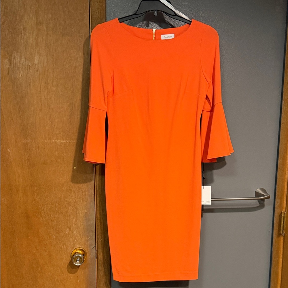 Calvin Klein Vibrant Orange Bell Sleeve Dress